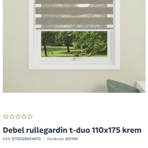 Debel rullegardin t-duo 110x175 krem (2stk) UÅPNET!