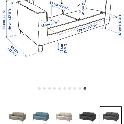 Sofa 2-seter fra Ikea, kjøpt ny i mai 2023