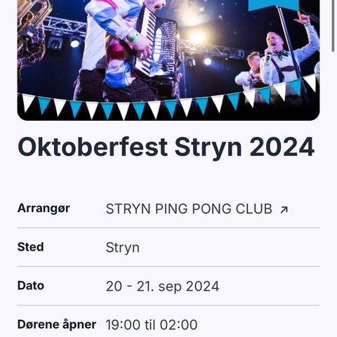 Selger oktoberfestival Stryn 2024 2 stk helgapass