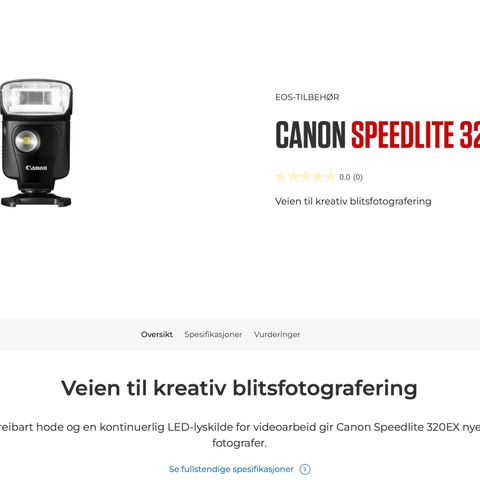 Canon Speedlite 320EX blits med led lys - som ny, komplett i eske !