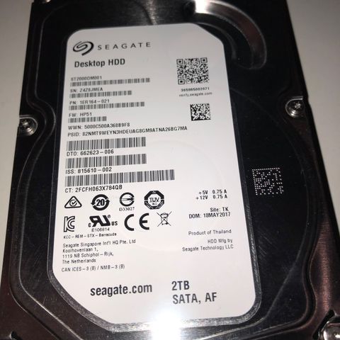 Seagate Desktop HDD  2 TB SATA, AF. NTFS. Ubrukt. Harddisk