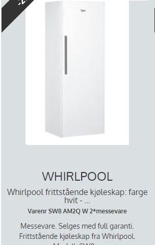 Whirlpool frittstående kjøleskap.