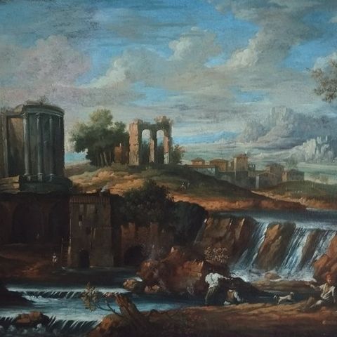 Paolo Anesi (1697-1773), Attributed to - Paesaggio con personaggi e rovine