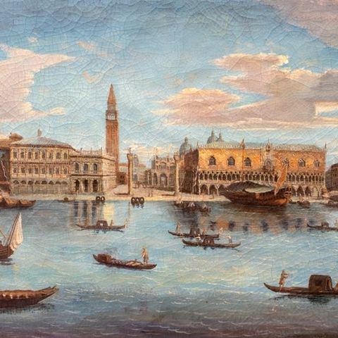 Scuola italiana (XX), After Canaletto - Veduta di Venezia (Il Molo dal bacino di