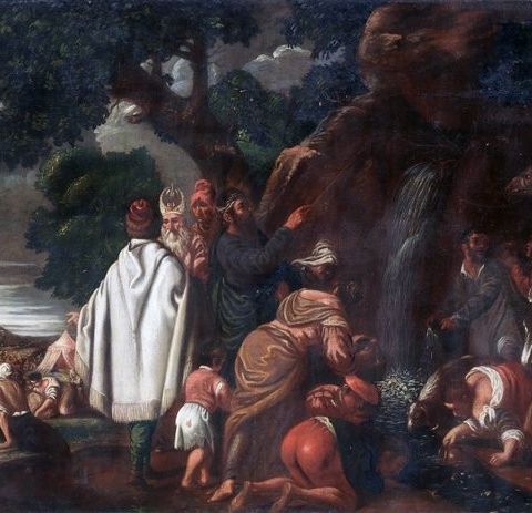 Gerolamo Bassano (1566 – 1621), Workshop of - Mosè fa scaturire l'acqua dalla ro