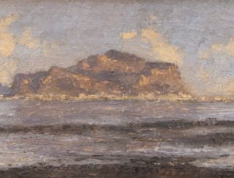 Michele Catti (1855-1914) - Paesaggio marino con veduta di Monte Pellegrino