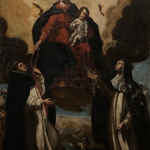 Scuola Europea (c. 1640) - Madonna del Rosario tra i santi Domenico e Caterina d