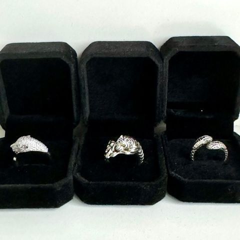 Temasamling - impressive collection of 3 Sauvage Animals 925 Sterling Silver Rin