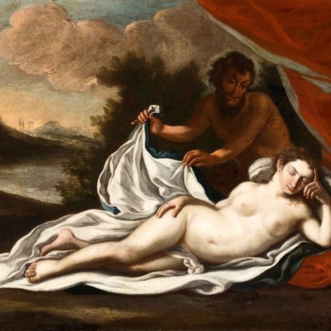 Francesco Guarino (1611 - 1651), Attributed to - Venere dormiente spiata da Sati