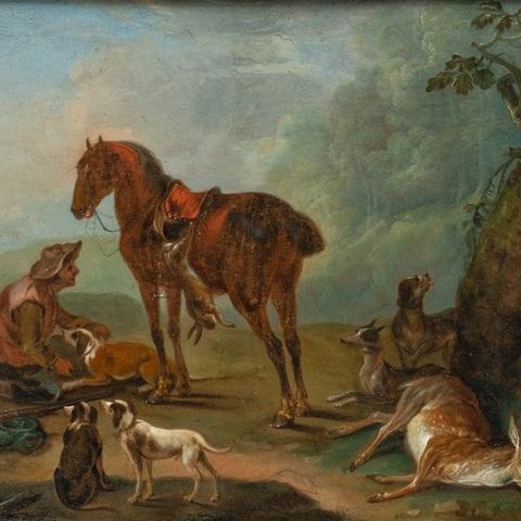 Jean-Baptiste Oudry (1686-1755) follower of - Hunting scene with greyhounds.