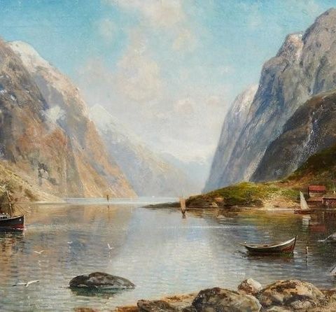 Alfred von Schönberger (XX) - Fjord Landscape with Fishing Boats