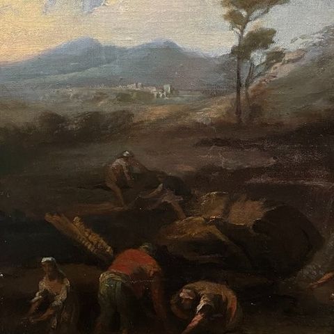 École Italienne (XVIII-XIX) - Paysage avec des pêcheurs, dans le style de Giusep