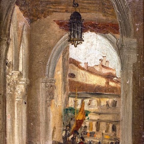 Luigi Nono (1850 – 1918) - Portico di palazzo con vista sul mare