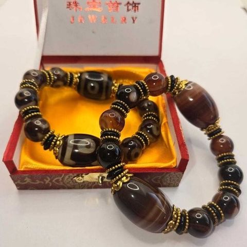 Naturlig Dzi Agate - Armbånd - Vakkert og unikt parti med 2 Tibetan Natural Agat