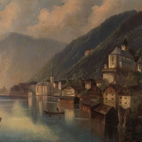 Austrian school (XX) - View of Hallstatt, landscape