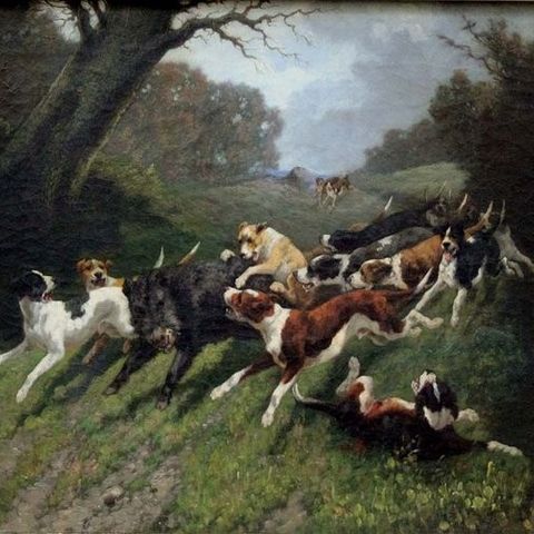 Engler (?-1878) - Hunting scene with dogs and boar