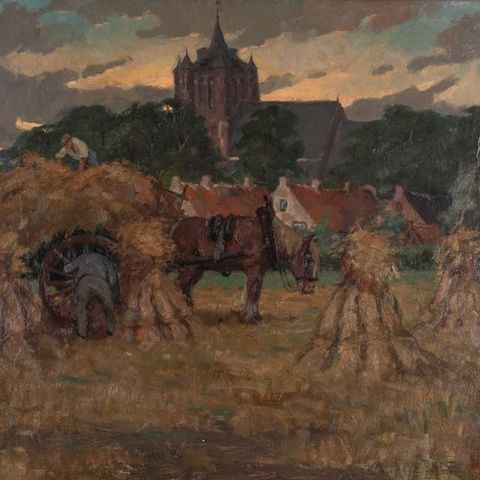 Cornelis de Kort (1910-1996) - Sun setting over the village