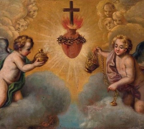 Italian School (XVII-XVIII) - Sacred Heart of Jesus surrounded by Angels