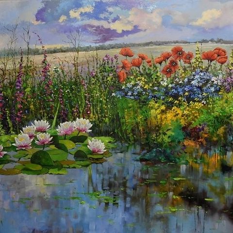 Jack Lacky (1956) - Poppies and water lilies - XL format