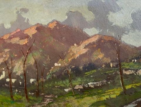 Lorenzo Gignous (1862-1958) - Paesaggio montano con figure