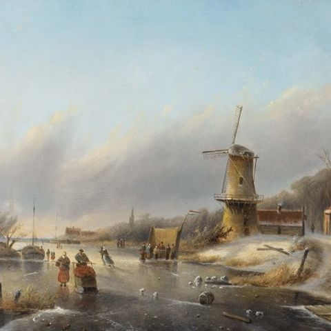 Jacob Jan Coenraad Spohler (1837-1923) - Dutch winter scene with skaters