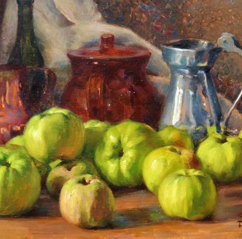 François Forichon (1865-1952) - Still life with greens apples