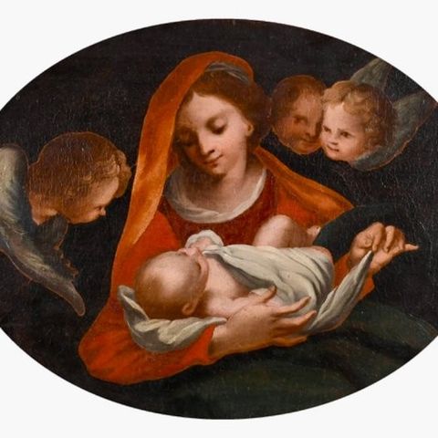 Italiensk skole (XVIII) - The Madonna with Child and cherubs in attendance