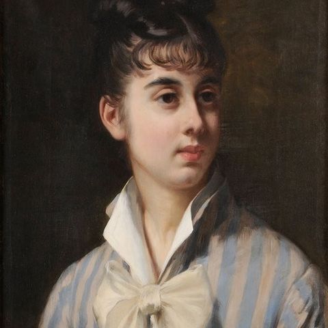 Charles Hermann-Léon (1838-1908) - Portrait de jeune femme au n?ud blanc