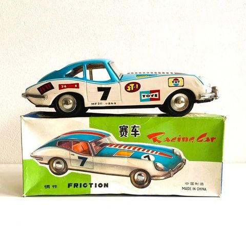 Unknown Chinese Brand  - Tinnleke Tinplate Friction Driven Racing Car, Jaguar E 