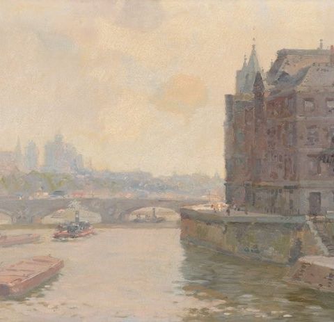 Herman Bogman Jr. (1890-1975) - Le Seine et pont au Change, Île de la Cité, Pari