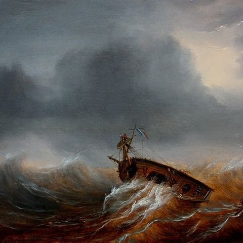 Theodore Gudin (1802-1880) - Sailboat in storm