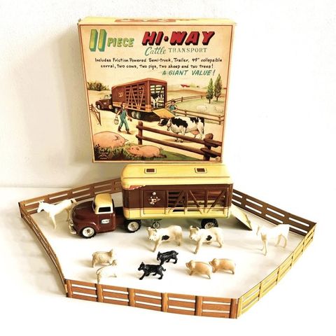 Alps  - Tinnleke - Tinplate Hi-Way Cattle Transport Set, Boxed - Japan