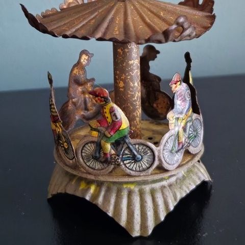 Meier  - Tinnleke - Antique Tinplate Penny Toy Playground Bicycle Carousel - 190