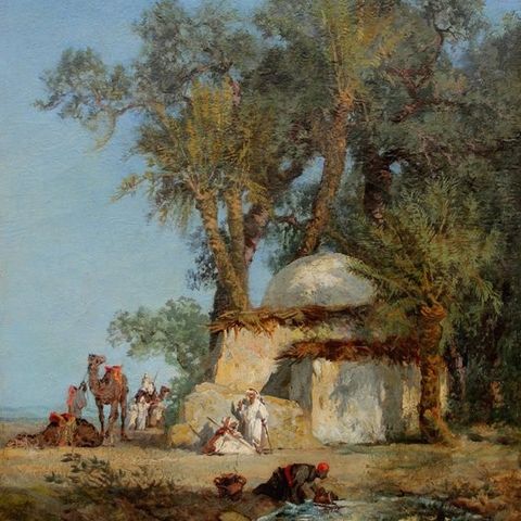 Rosellen - French orientalist school, XIX century - Resting caravane