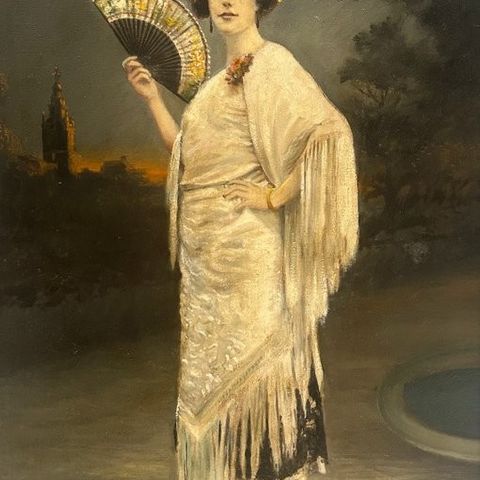 Manuel Ramírez Ibáñez (1856-1925), Atribuido a - Dama con abanico en Sevilla