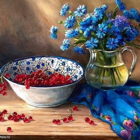 Merie Khys (XX-XXI) - Still life with cornflowers