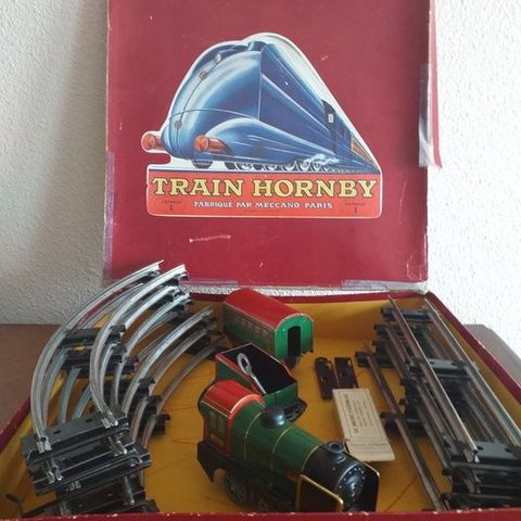 Meccano - Trekk-opp tinn-tog French Hornby Meccano Express 1 tinnplate & Clockwo