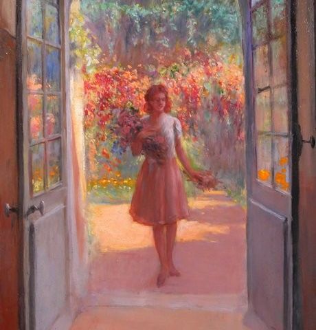 Delphin Enjolras (1857-1945) - Young woman with flowers in the garden