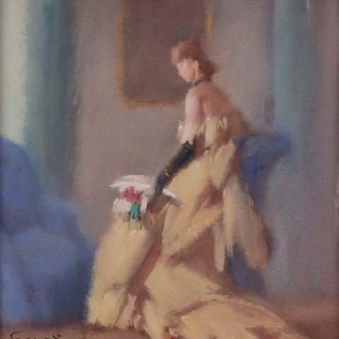 Ferdinand Fargeot (1880-1957) - Femme au bouquet dans un intérieur