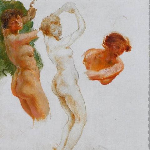 Gaston La Touche (1854-1913) - Studies of 3 naked women