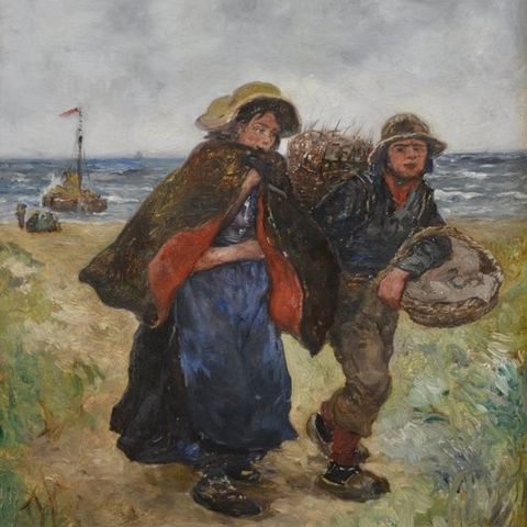 Cornelis Koppenol (1865-1946) - Vissers aan het strand