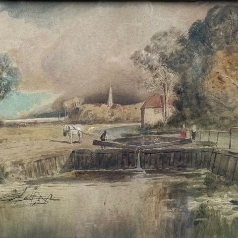 John Constable RA 1776-1837, Follower of - A View of Dedham Lock and Mill