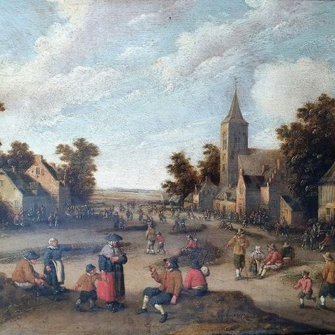 Joost Cornelisz. Droochsloot (1586-1666) - A Village Street with Peasants in Con