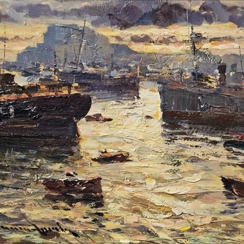 Vincenzo Aprile (1952) - Tramonto nel porto