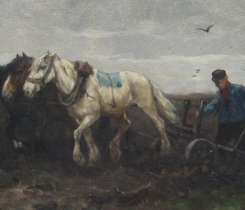 J.F.C. Scherrewitz (1863-1951) - Plowing farmer with three horses