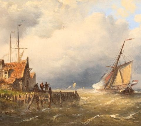 Nicolaas Martinus Wijdoogen (1824-1898) - Dutch vessel in stormy coastal waters