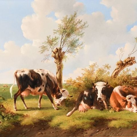 Albertus Verhoesen (1806-1881) - Drie koeien in een weide