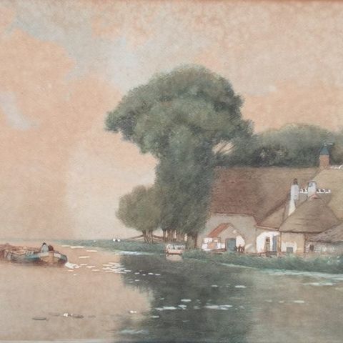 Marinus Gidding (1863-1925) - Rietgedekte boerderij aan een vaart