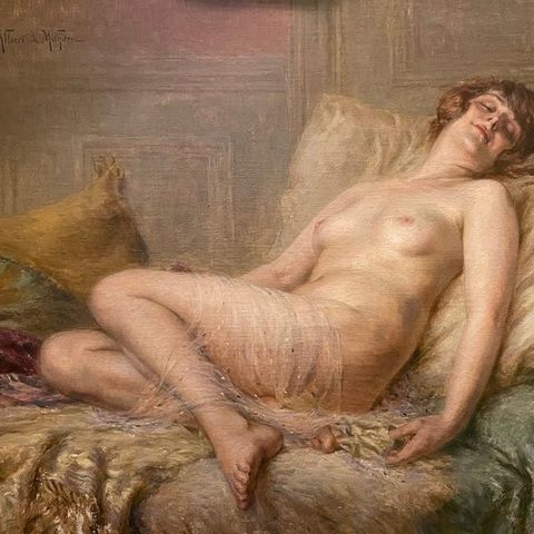 Emile Albert de Mandre (1869) - Nu allongé drapé d'un Voile Rose -No Reserve