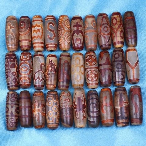 Dzi Beads (30) - Tibetansk Dzi Agate - Ancient Yellow Collection - 9-Eye Dzi, Dr